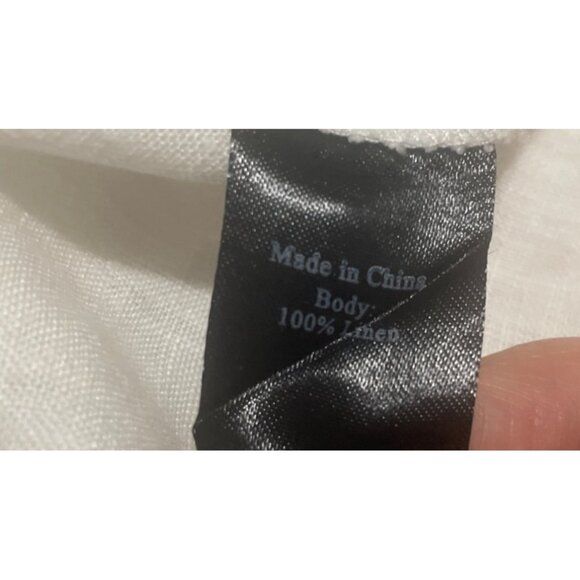 Womens White Linen Long-Sleeve Blouse With Floral Applique Size L Elegant Comfo - Picture 5 of 6